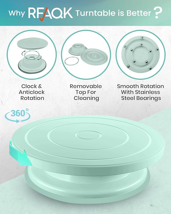 RFAQK 90PCs Cake Decorating Kit with Leveler, Baking Supplies Gift Includes Cake Stand Turntable, 24 Numbered Icing Tips, 55+1 Piping Bags, 2 Frosting Spatulas, 3 Scrappers, Video Course & Booklet