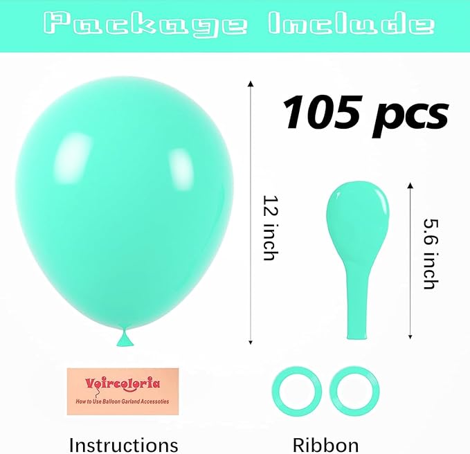 Voircoloria 105pcs Teal Balloons 12inch Party Latex Balloons for Boys Girls Birthday Baby Shower Gender Reveal Wedding Sunflower Party Decorations