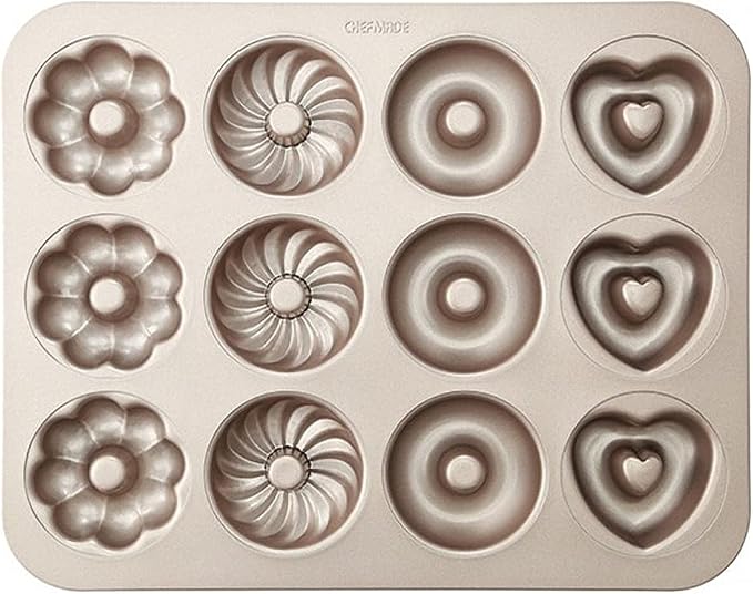 Ulalaza Donut Pan Molds Non-Stick 12-Cavity Carbon Steel Donut Mold for Baking BPA Free Mold Sheet Tray Oven Microwave Dishwasher Freezer Safe Easy Clean