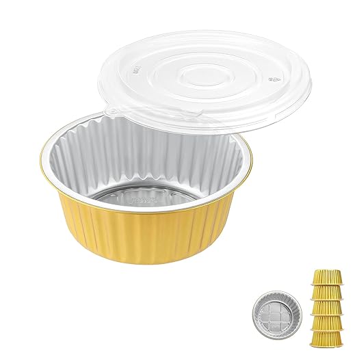 40oz Deep Round Aluminum Foil Pans with Lids, 5 Pack | 7 Inch Round, 2.7 Inch Deep, Heavy Duty Foil, Ideal for Baking, Meal Prep and Food Storage