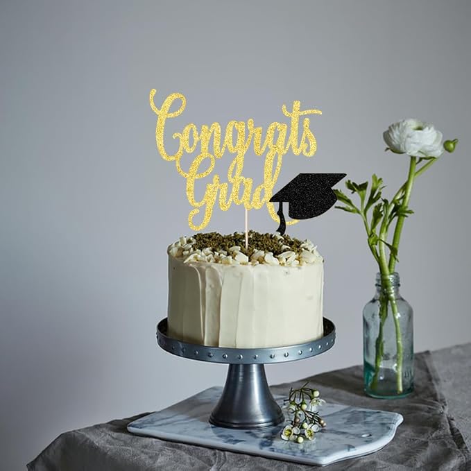 Congrats Grad Cake Topper,2026 Graduation Cake Topper, Congrats Grad Decorations,2026 High School/College/Senior Graduation Party Decorations Supplies. (Congrats Grad Gold black)