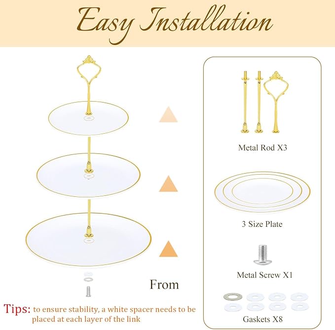 DI QIU REN 8PCS Cake Stand Set, Plastic Cupcake Stands with Gold Rim, Dessert Display Stands Set for Wedding Birthday Party Tea Party