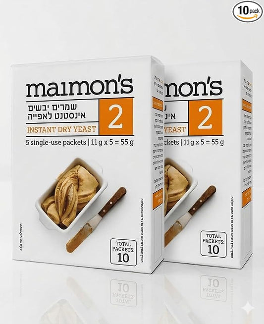 Instant Dry Yeast Baking 2 x 55g – Maimon’s Kosher Badatz Parve Israeli Product, High Strength Instant Yeast (10 x 11g Sachets) for Bread, Pizza Dough, Rolls & Quick Baking