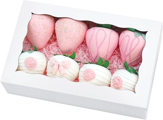20pcs 8x5x2 Inch Cookie Boxes Bakery Boxes with window Chocolate Covered Strawberries Box Treat Box for Macaroon Dessert Pastry Muffins-White