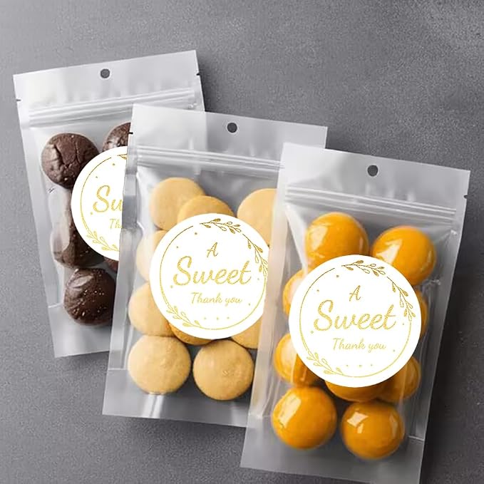 120xA Sweet Thank You Stickers, Gold Round Labels,Gold Foil,Wedding Bag,Sweet Desserts Favors,Birthday Happy Anniversary,Cookie Bakery Stickers,Small Envelope,Self-Adhesive Thank You Labels