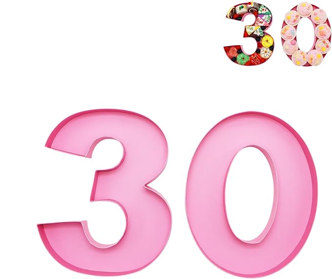 12inch Cardboard Number Fillable Food Tray Box for Charcuterie, Cupcake Arrangement,Birthday Anniversary (Pink 0)