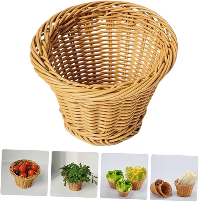 Handwoven Rattan Bread Serving Basket and Fruit Storage Basket Medium Size for Tabletop Snacks and Vegetable Display Natural Fiber Holder for Home Dining and Entertaining