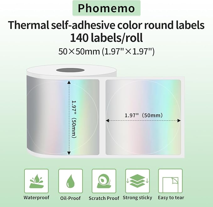 Phomemo M110 Gradual Thermal Circle Labels - 1.96" x 1.96" (50x50mm) for Address, Barcode, Mailing, Logo, File
