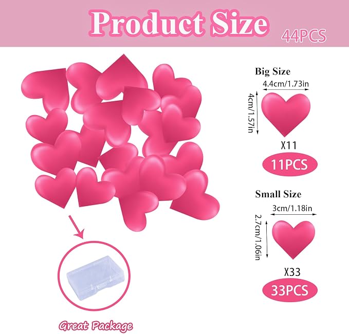 44PCS Edible Valentines Day 3d Heart Cupcake Toppers Rose Pink Heart Cupcake Picks Happy Valentine's Day Heart Cake Decor for Valentine's Day Theme Party Decoration Supplies