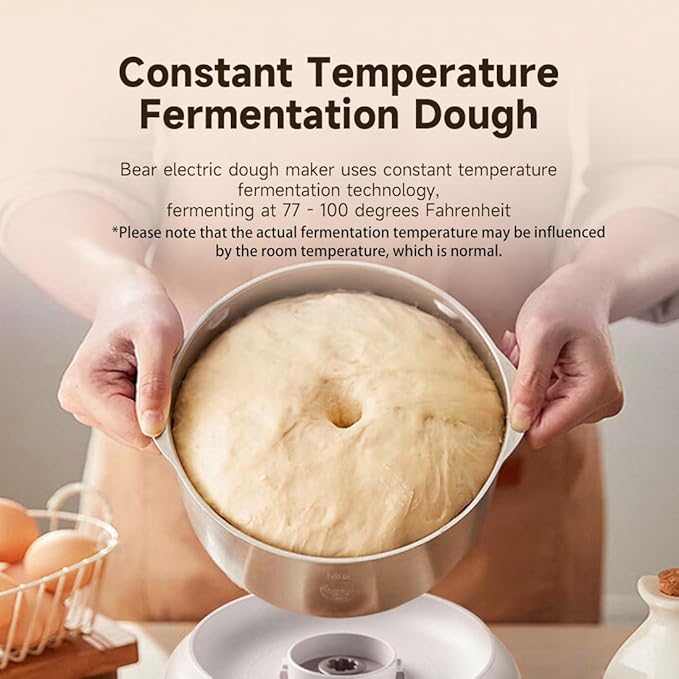Bear 3.7-Quart Electric Dough Maker with Fermentation Function, Crafted with 304 Stainless Steel for Pizza & Bread Dough, HMJ - A35M1