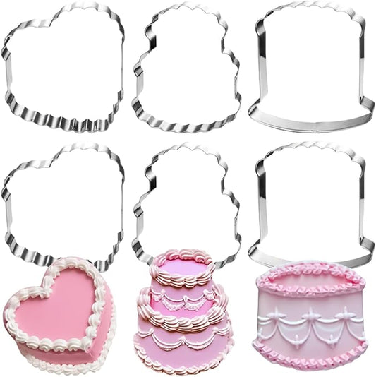 6 Pcs Vintage Double Layer Cake Cookie Metal Biscuit Molds Cutter Vintage Cake Cookie Cutters Set Stainless Steel Mold for Birthday, Wedding, Christmas, and Holiday Cookies