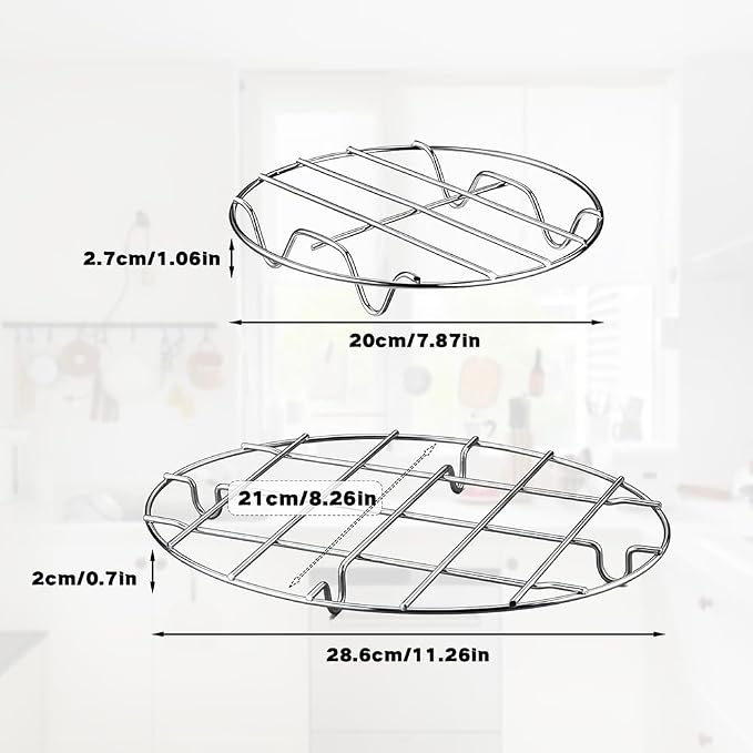 2 Pieces 304 Stainless Steel Cooling Racks, Roasting Rack, Multi-Purpose Cooking Rack Set for Baking, Roasting, Steaming and Cooling, Round and Oval Shapes Included