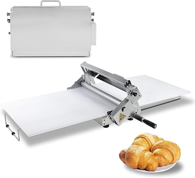 Dough Sheeter Manual, Adjustable Reversible Roller Machine for Bakery, 0-25mm Thickness for Croissants, Danish Pastries & Puff Pastry, Compact & Easy to Use