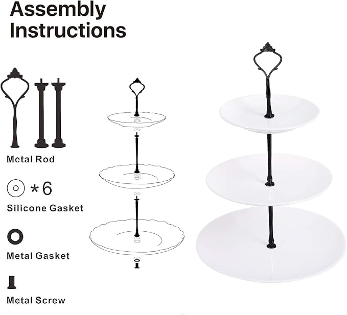 BetterJonny 6 Sets 3 Tier Cake Plate Stand Stand Handle, Cake Stand Hardware Handle Fittings Hardware Holder for Wedding and Party Making Dessert Platter Stand（Black）