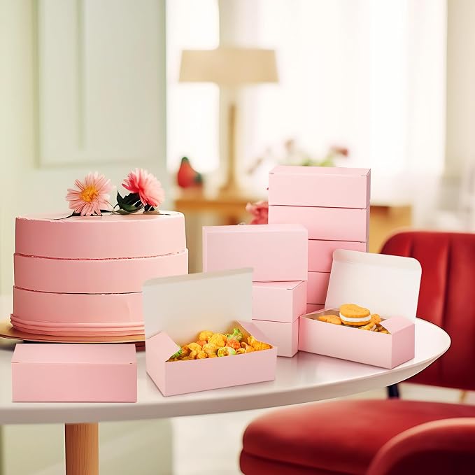 FillTouch 36 Pcs Pink Bakery Boxes 5.5 x 2.76 x 1.77 Inch Cookie Boxes Pastry Box for Cupcakes, Desserts, Cookies, Candies Donuts Cookie Containers for Party Favor and Gifts