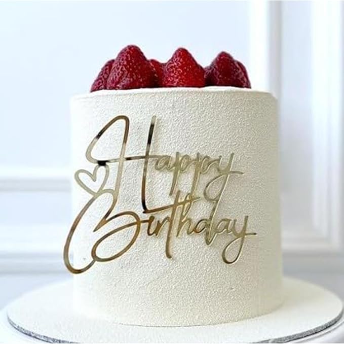 Happy Birthday Cake Topper Mirror Acrylic Cake Topper Side Cake Topper Gold Cake Insert Cake for Birthday Party (Gold-1(4 * 3in))