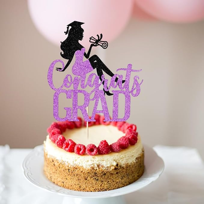 Congrats Grad Cake Topper,2026 Girl Graduation Cake Topper, Congrats Grad Decorations,2026 High School/College/Senior Graduation Party Decorations Supplies (Black purple)