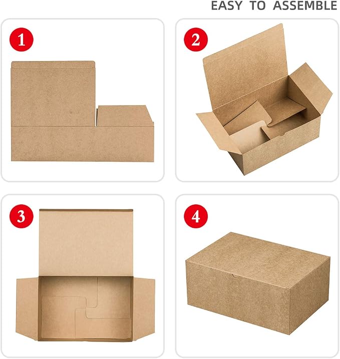 Frantis Brown Gift Boxes 9.45x6.5x4 Inches 10 Pack， Paper Gift Box with Lids for Bridesmaid Gifts, Birthday, Party, Christmas，Wedding, Crafting Cupcake Boxes, With 66 FT Twine
