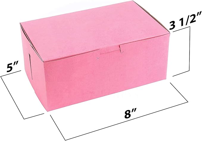MT Products Pink Pastry Boxes 8" x 5" x 3.5" - Kraft Bakery Boxes No-Window (Pack of 25) - Made in USA
