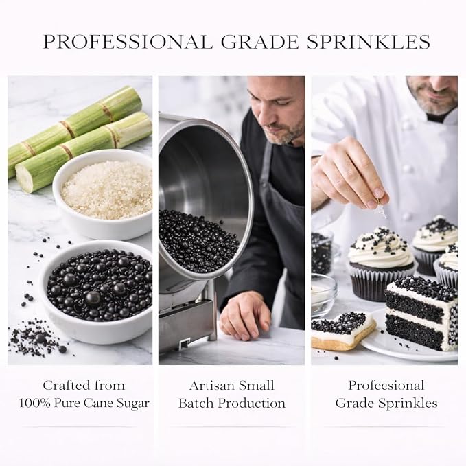 Confect Black Sprinkles – Premium Black Pearl Cake & Cupcake Sprinkles (4.2 oz) – Bake Stable, Soft Chew, No Synthetic Dyes – Edible Decorating Sprinkles for Cookies, Baking & Cake Decorations