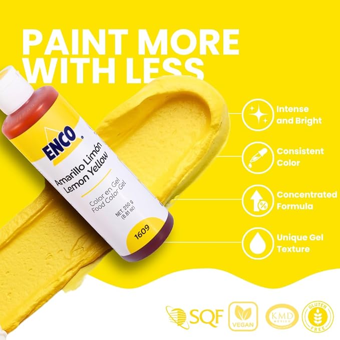 ENCO Food Coloring Gel Yellow Lime 8.8 oz (250g) Concentrated, Vegan