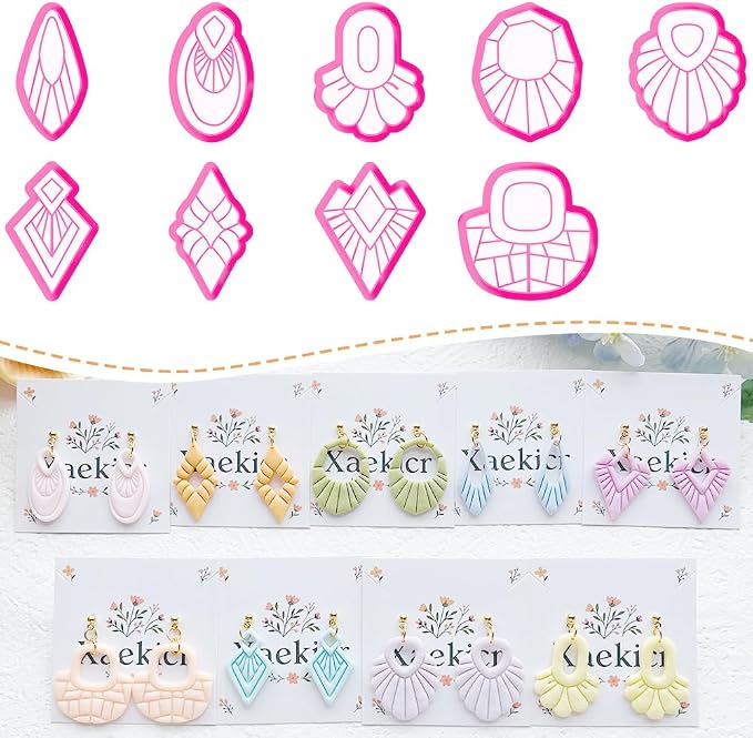 9-Piece Boho Geometric Clay Cutters Set - Art Deco & Fan Shapes for DIY Earring Making, Polymer Clay Jewelry Craft, and Designer Modeling Accessories