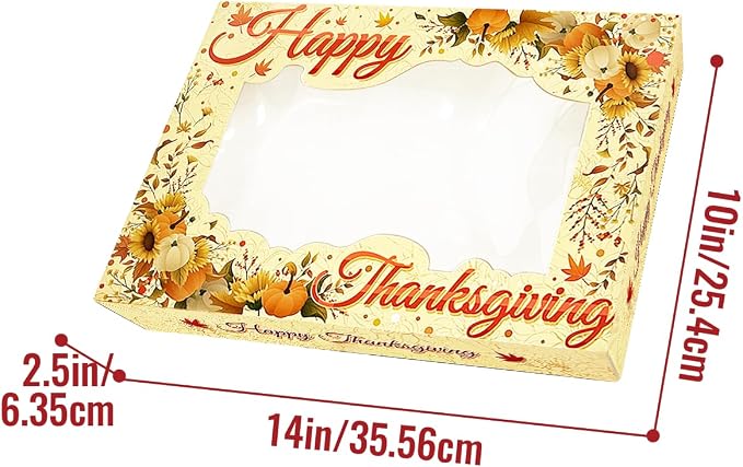 qiqee Thanksgiving 14x10x2.5 inch Auto-pop Up 24Pcs Cookie Box with Window Thanksgiving Pumkin Flower Pastry Macaron Bakery Box For Thanksgiving Day