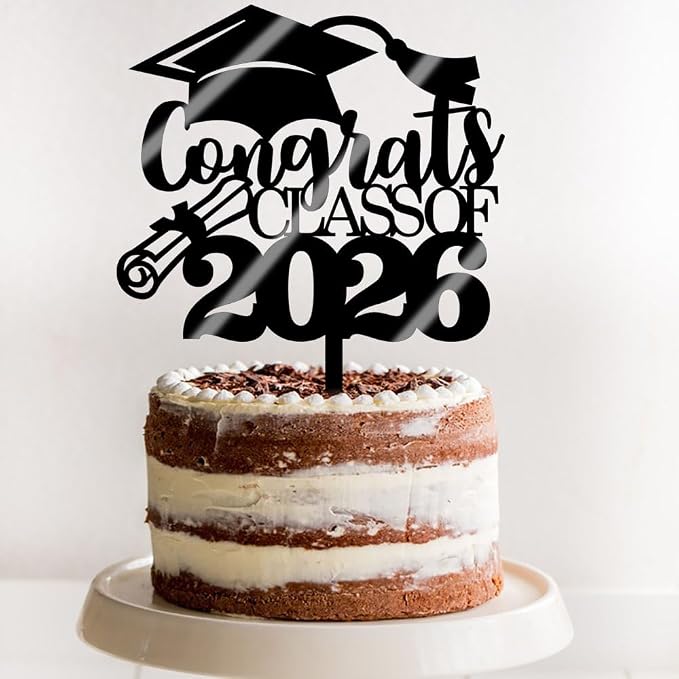 Congrats Class Of 2026 Cake Topper, Glitter Graduation Party Supplies - High School College Graduates -College Graduate Cake Topper Decorations Supplies(Congrats Class Of 2026 Acrylic black)