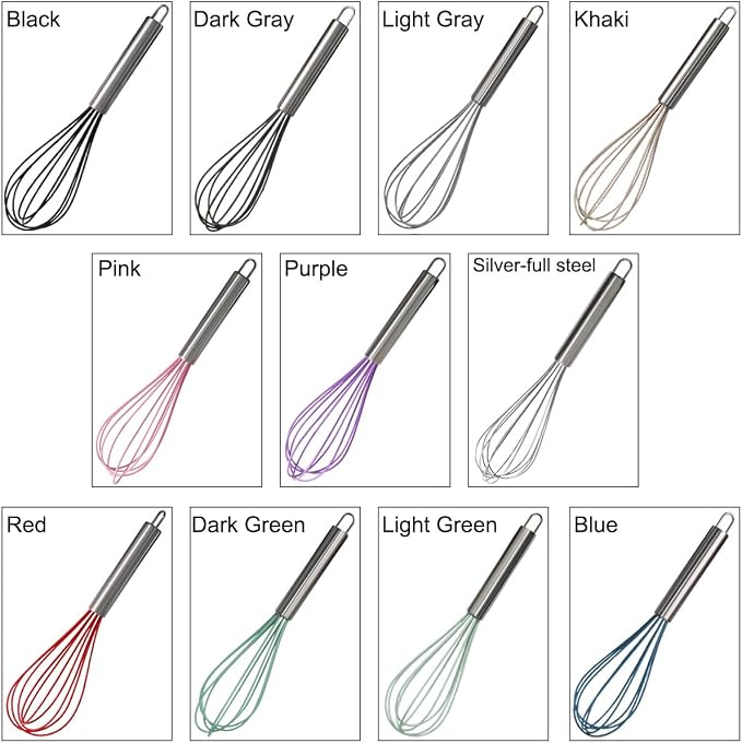 1-Piece Light Green Silicone Whisk with Stainless Steel Handle BRIIEC 10-inch Egg Beater Milk Beater Balloon Whisk Manual Baking Tool for Blending Stirring Whisking and Beating