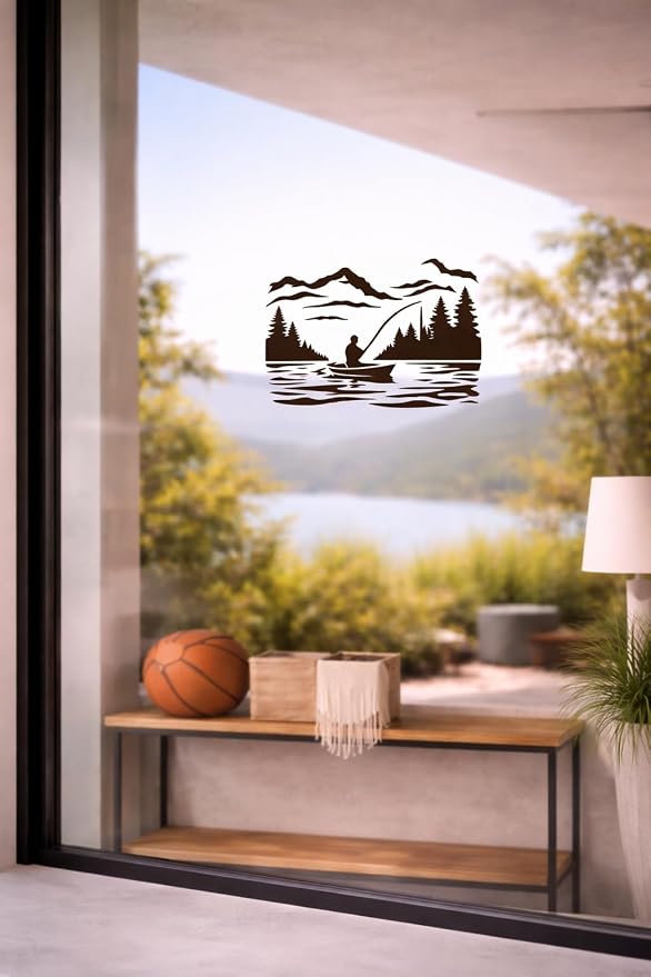 Fishing Landscape Stencil – Nautical Ocean Lake Travel Adventure Design Template Pattern Reusable Art Stencil for Painting, Crafting and DIY Projects (3 Pcs Set)