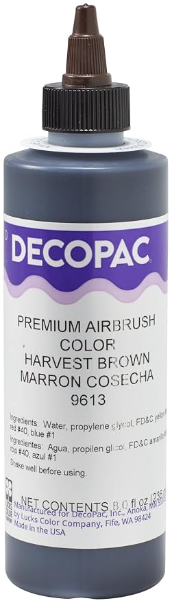 DecoPac Food Coloring, Edible Airbrush For Cake Decorating, Cookie Airbrush Coloring, Food Airbrush Kit Add-on, Airbrushes For Cake Decorating - Harvest Brown, 8 Fl Oz