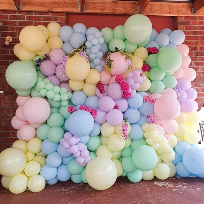 Pastel Balloon Arch Kit, 174Pcs Macaron Assorted Colors Balloons and Stars Balloon Garland kit, Different Size Balloons Kit for Baby Shower Birthday Wedding Easter Rainbow Party Decorations