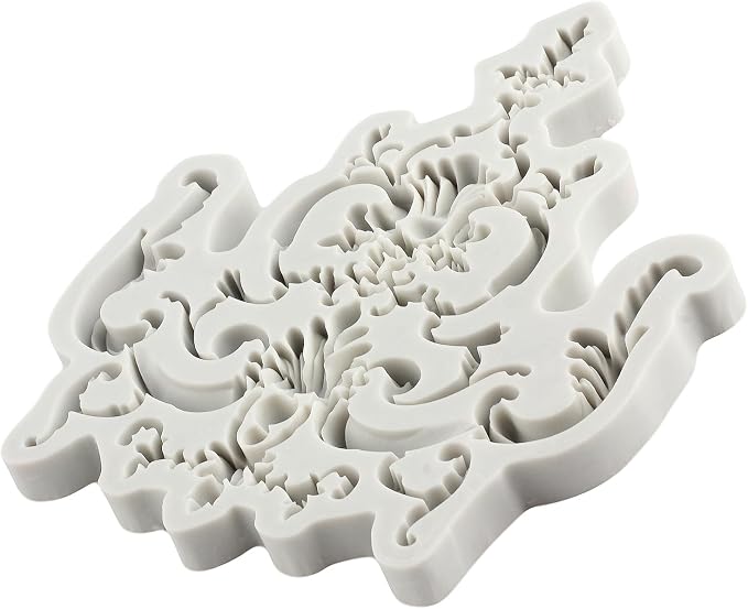 Baroque Fondant Molds Curlicues Scroll Lace Border Silicone Mold Filigree Mold 3D Sculpted Flower For Sugar Cake Decorating Cupcake Topper Chocolate Gum Paste Candy Polymer Clay