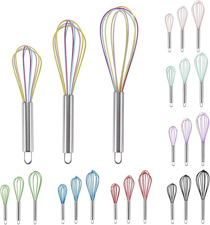 Manual Silicone Whisk Manual Eggs Beater Durable Kitchen Pastry Tools Cake Baking Utensil Mixer for Baking and Cooking, 8 inches, Purple
