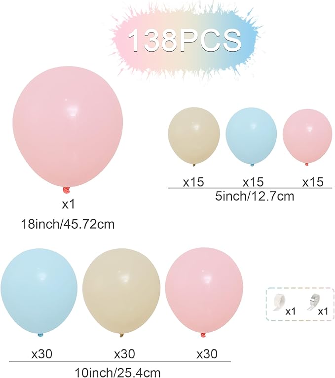 DIY Gender Reveal Party Decorations-138pcs Pink and Blue Balloon Garland Kits for Gender Reveal Balloons Backdrop Wall Birthday Party Supplies Bridal Shower Decor Boy Girl Baby Shower Decorations