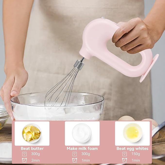 Cyrank Cordless Hand Mixer, Handheld Mixer Electric Hand Mixer 4 Speed Electric Handheld Mini Egg Beater USB Charing 1500mah(Pink)