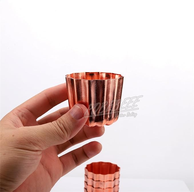 10pcs 2 Inch Fluted Side Flower Cup Shape Nonstick Golden Aluminium Canele Molds Tart Maker Jelly Cheese Holder Baking Tools