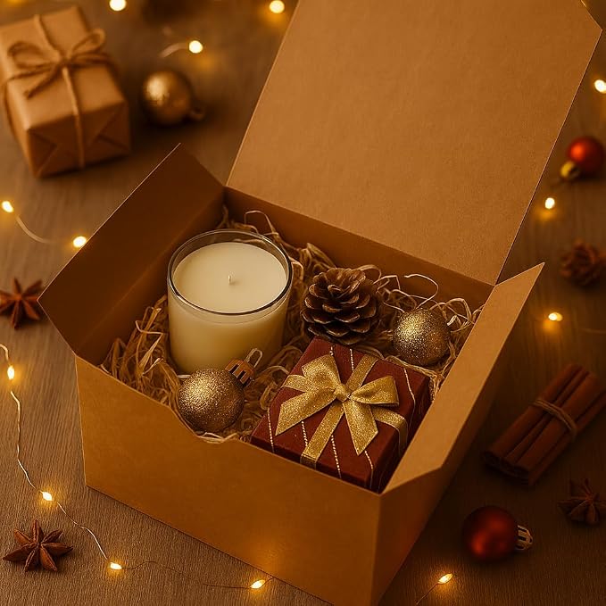 mudrit Kraft Gift Boxes 20 Pack 8x8x4 Inches, Thick Kraft Paper Boxes with Lids, Tags & Jute Rope for Gifts, Wedding Favours, Bridesmaid Proposals, Cupcakes, Crafting