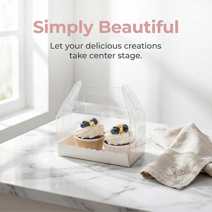 Clear Gable Bakery Gift Box,40 Pack, Handles, Party Favor | Candy Treat Boxes, Treat Dessert Cookies Container for Birthday Wedding Baby Shower, 6.4''L x 3.5''W x 3.3''H