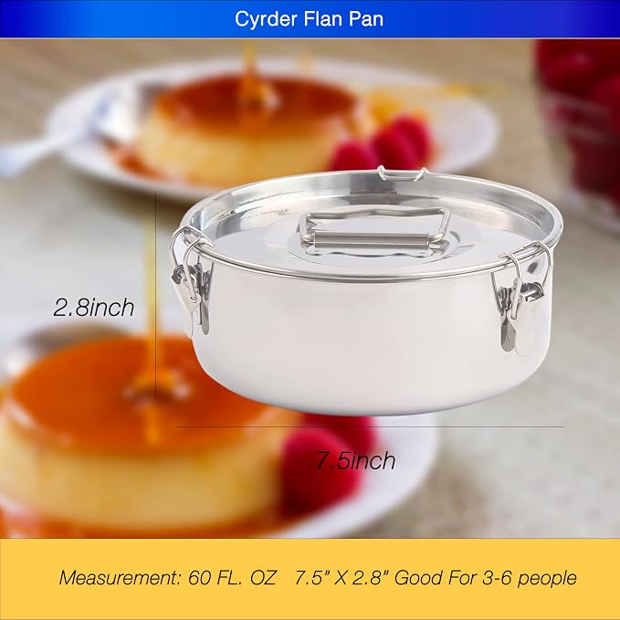 18/10 Stainless Steel Flan Pan, 63 oz Flanera Mold Cooker for Baking | Compatible with Instant Pot3 6 8 10qt, Custard Pan, Flan dish with lid, Tart pan, Round fluted dish, oven safe