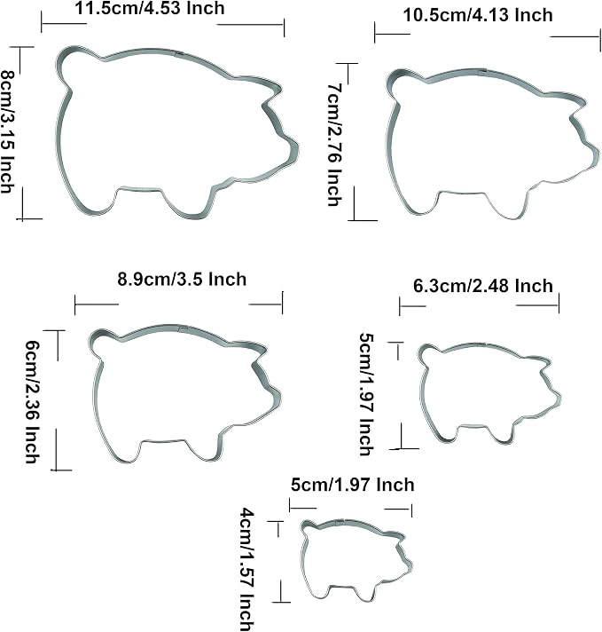 Pig Cookie Cutters Set,5 PCS Pig Shaped Stainless Steel Molds for Cookies,Biscuit,Vegetable,Fruit,Baking Pastries Doughs