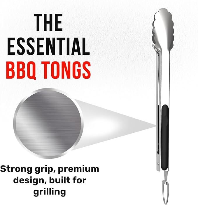 Grillbot Grill Metal Tongs for Cooking, Heavy-Duty Kitchen Tongs Stainless Steel with Long Handles & Locking Grip, Dishwasher Safe