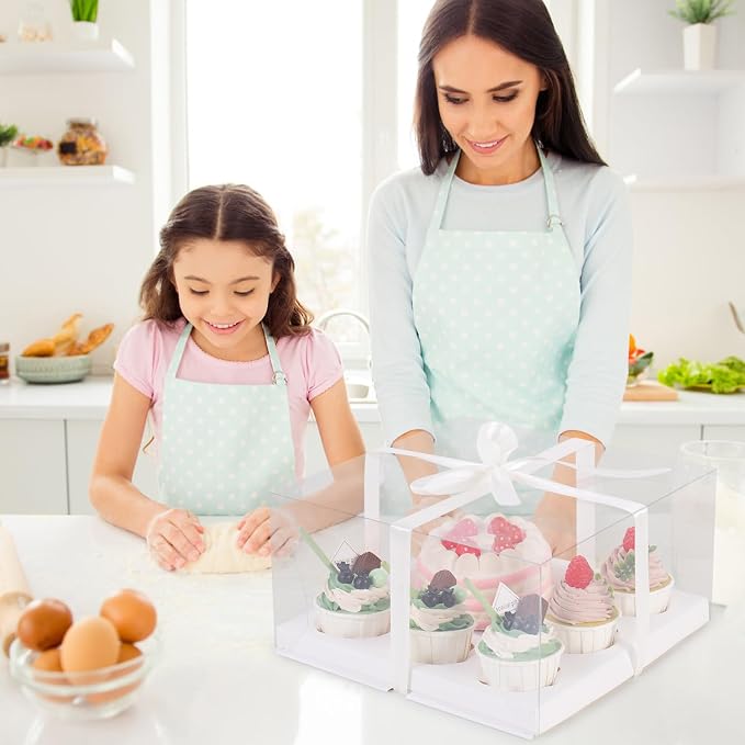 3Pcs Bento Cake Box and Cupcake 1+5 Combination Clear Window Bento Boxes, 6 Holes Bento Vake Box Suitable for 5 Regular Cupcakes and Mini Cakes