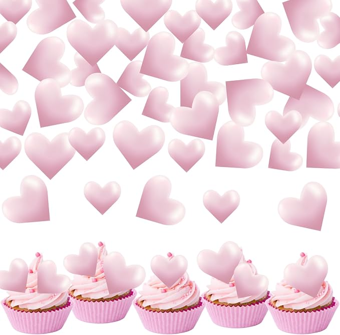 44PCS Edible Valentines Day 3d Heart Cupcake Toppers Pink Glitter Heart Cupcake Picks Happy Valentine's Day Heart Cake Decor for Valentine's Day Theme Party Decoration Supplies
