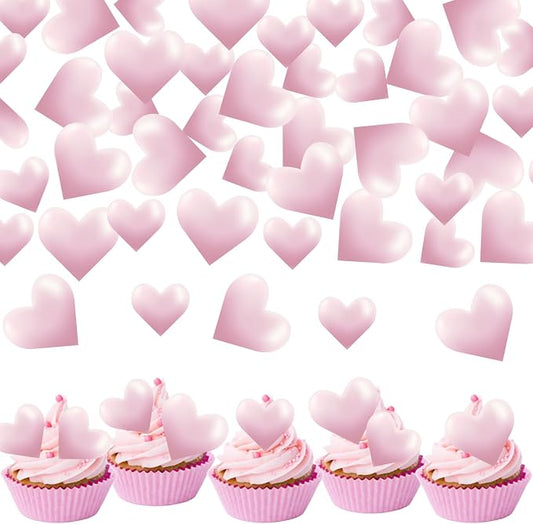 44PCS Edible Valentines Day 3d Heart Cupcake Toppers Pink Glitter Heart Cupcake Picks Happy Valentine's Day Heart Cake Decor for Valentine's Day Theme Party Decoration Supplies