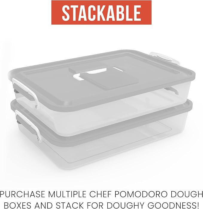 Chef Pomodoro Pizza Dough Proofing Box, 14 x 11-Inch, Preparation Container with Lid, Fits 4-6 Proofing Balls, Household Pizza and Bread Dough Tray With Convenient Carry Handle (Grey, 2-Pack)