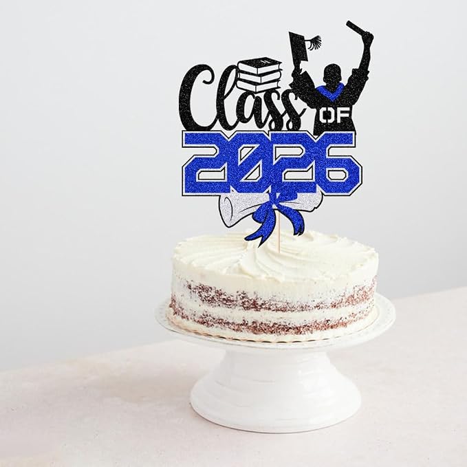 Class of 2026 Congrats Grad Cake Topper Glitter Graduation Party Supplies - High School College Graduates -College Graduate Cake Topper Decorations (Class of 2026 Black blue)