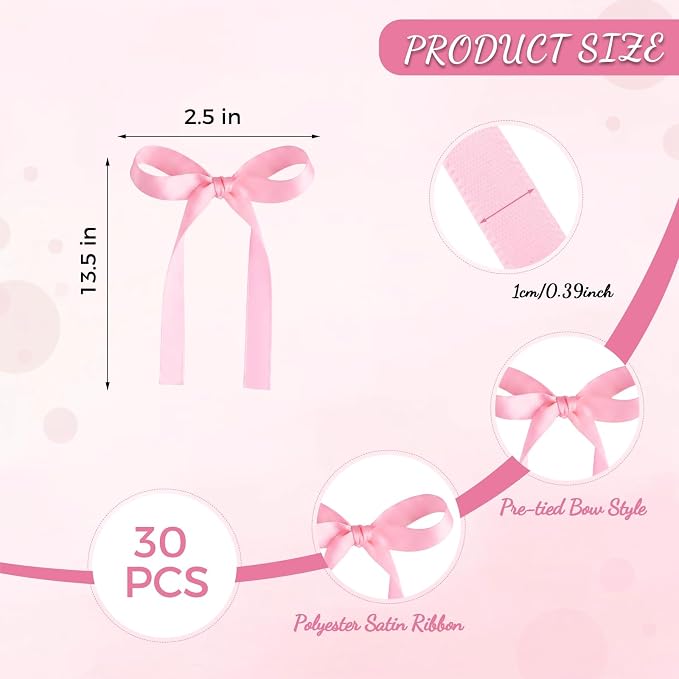 30 PCS Pink Bows for Cake Ribbon Bow Cake Topper Pink Bow Cupcake Toppers for Bridal Weddings Baby Shower Birthday Party Bachelorette Balloon Wall Decorations