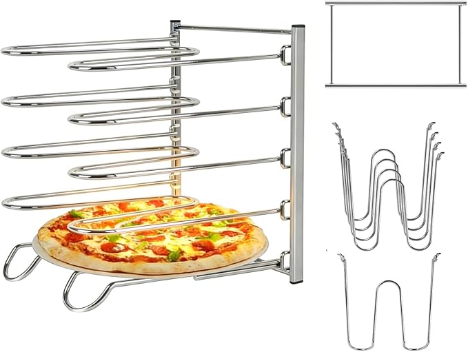 Pizza Rack, 5 Tier Stainless Steel Pizza Pan Riser, Compact Design for Easy Storage, 10.43" L x 8.52" W x 13" H