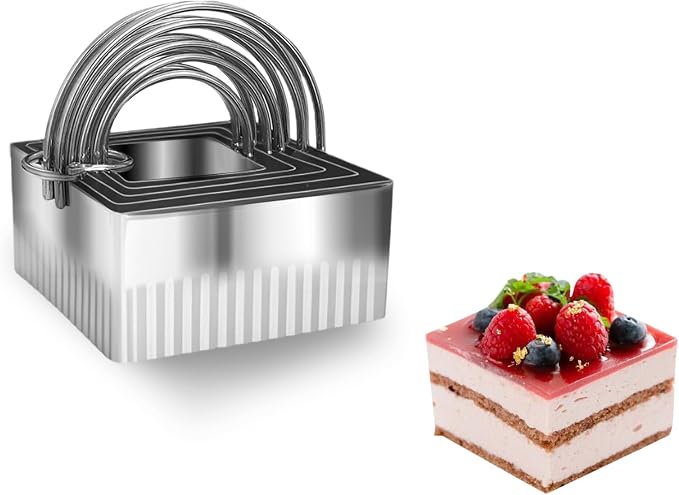 Square Biscuit Cutter Set - 5 Pcs Wave Cookie Cutters with Fluted Edge, Stainless Steel Cookie Shaper with Handle for Dough Cutting Baking Tools